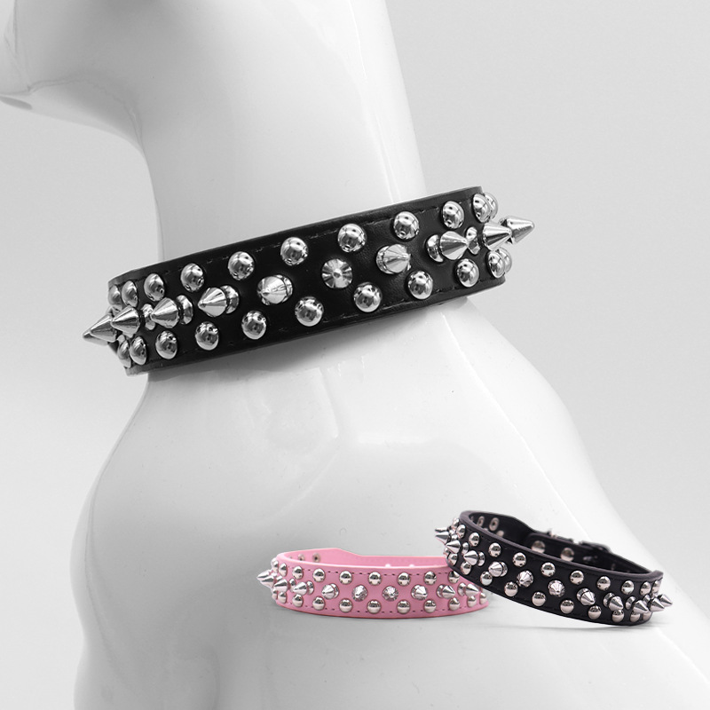 Collar para pasear perros antimordida antifuga con remaches azul cielo - Imagen 3