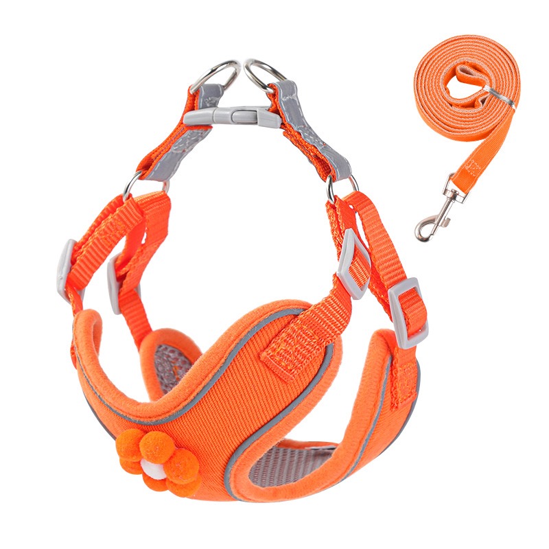 Arnés para Perro Naranja con Adornos Florales Naranjas