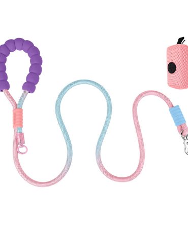 Correa para Perro Grande Agarre Suave con Bolsa Morado/Rosa/Celeste