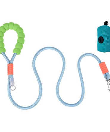 Correa para Perro Grande Agarre Suave con Bolsa Verde/Celeste
