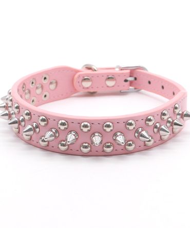 Collar para pasear perros antimordida antifuga con remaches rosa