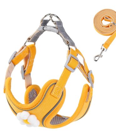 Arnés Amarillo para Perro con Adornos Florales Blancos