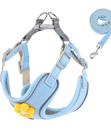 Arnés Azul para Perro con Adornos Florales Amarillos